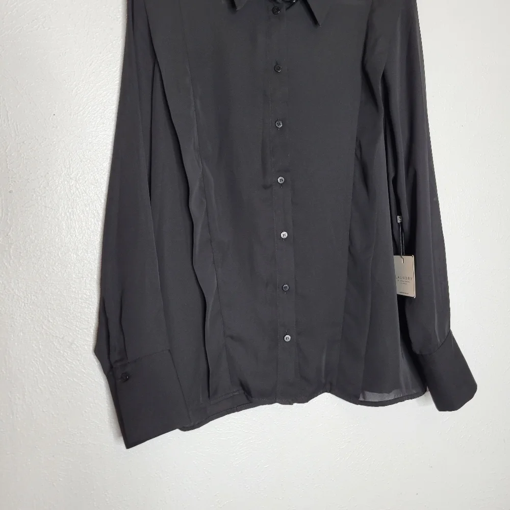 Laundry by Shelli Segal Sheer Black Button-up Shirt Women's Size Small New - Picture 3 of 15